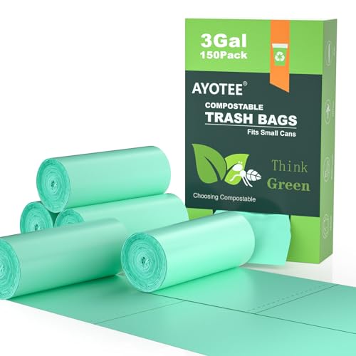 Small Compost Bags 3 Gallon 150 Packs,AYOTEE Compostable Trash Bags 3 Gallon, Small Biodegradable Trash Bags, Compost Bags For Countertop Bin,3 Gallon Compostable Bags Fit Compost Bin Bags.