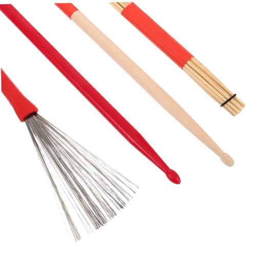 Conjunto de baquetas no deslizantes Kisangel de madera con cepillos de nailon y bolsa de almacenamiento, baquetas rojas 5A para niños, niñas y principiantes para práctica y uso escolar miniatura 3