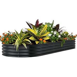 Garvee 6x3x1ft Galvanized Raised Garden Bed, Oval Metal Planter Box with Anti-Cut Safety Edges, 359 Gallons Rust-Resistant Deep Root Planter for Outdoor Vegetables, Flowers, Herbs, Gary