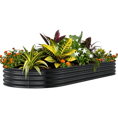 Garvee 6x3x1ft Galvanized Raised Garden Bed, Oval Metal Planter Box with Anti-Cut Safety Edges, 359 Gallons Rust-Resistant Deep Root Planter for Outdoor Vegetables, Flowers, Herbs, Gary