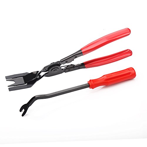 Ninth-City 2Pcs Steel Car Door Panel Trim Clip Instrument Door Trim Panel Clip Upholstery Removal Pliers & Tool Set