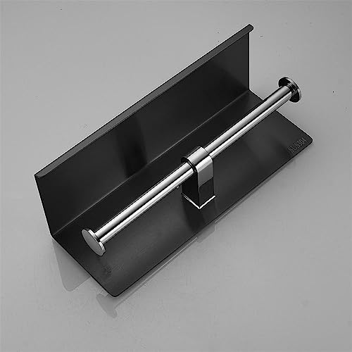 LSLANSOON Toilet Paper Holder with Phone Shelf Wall Mounted Stainless Steel for Bathroom (Double Roll-Black) - Image 3