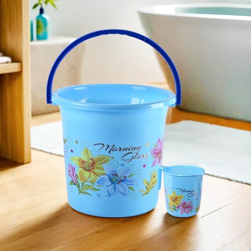 Image of Heart Home (Set of 2) Bathroom Bucket & Mug Set | Bathroom Combo Set for Bathroom, Hotels, Laundry | Bucket-18 L & Mug-500 ml Bathing Set | Modern Bathroom Accessories Set | Blue