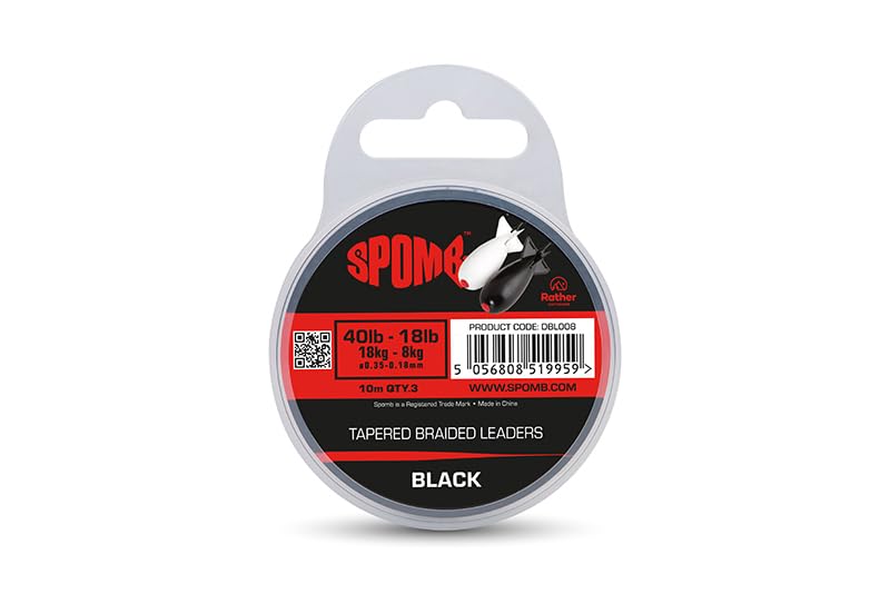 Spomb Tapered Shock Leaders Black | 40lb-18lb 18kg-8kg 10m Qty 3 | Braided Shockleader | Allows Small Knots with Low Friction and Less Air Resistance for Longer Casting | Ideal for Spodding | DBL008