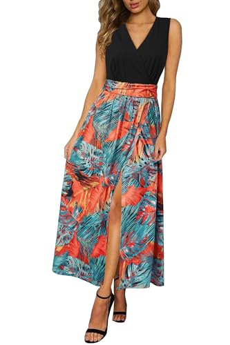 Image of Newshows Women's 2026 Lightweight Summer Wedding Guest Beach Vacation Casual V Neck Split Flowy Maxi Dress