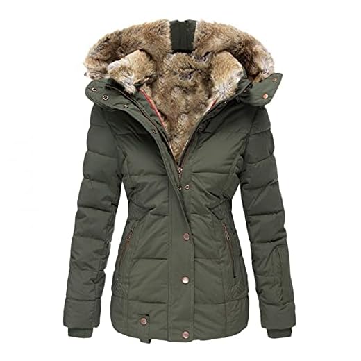 Damvinterjacka, parkas, damjacka, kappa, jacka, huvjacka, plyschrock, lång kappa, vinterrock, damrock, parkas, plyschjacka, fleecejack damjacka, plyschrock, huvjacka för kvinnor, Armégrön, XXL