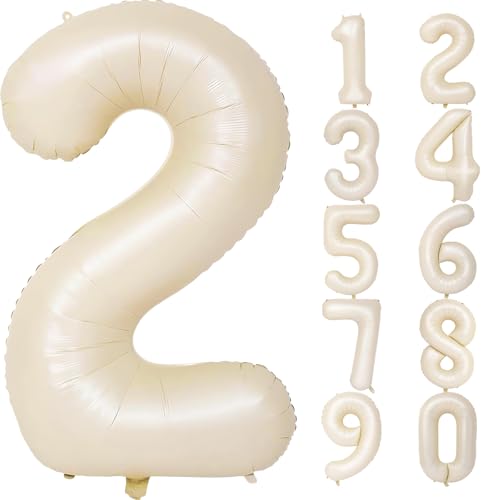 Image of Number Balloons for Birthday Decorations - 40 Inch Large Party Balloons 2, Cream Foil Number Balloons for Boys Girls, Balloons for Party Supplies