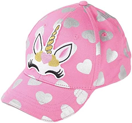 AWHALE Girl’s Pink Unicorn Baseball Hat – Cotton Cap with Ponytail Opening for Ages 2-12 | One Size Adjustable Buckle