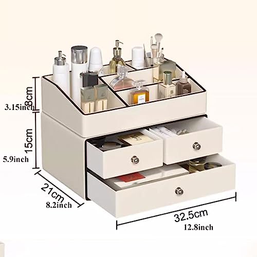 Cosmetic Display Cases Makeup Organizer Large Cosmetic Skincare Holder Display Storage Box, Bathroom Dresser Desk Office Storage Organizer with 3 Drawers and 5 Compartments Cosmetic Storage Box
