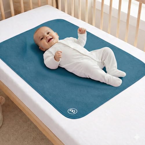 Image of Btag Baby Waterproof, Super Soft Fast Drying Mattress Protector | Extra Absorbent, Anti-Itching Sheet for New Born,Toddler (Size 50x70 cm, Pack of 1, Pine Blue)