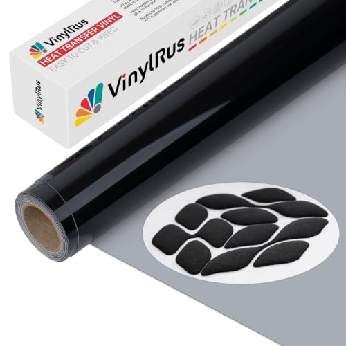 Image of VinylRus Heavy Duty Puff HTV Heat Transfer Vinyl Roll, Black, 12 inch x 5FT