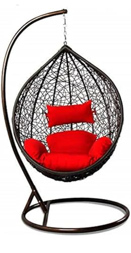 Image of Single Seater Swing Chair with Stand and Cushion Hammock Swing for Adult Outdoor Indoor Garden Living Room Balcony Hanging Chair (Black Red)