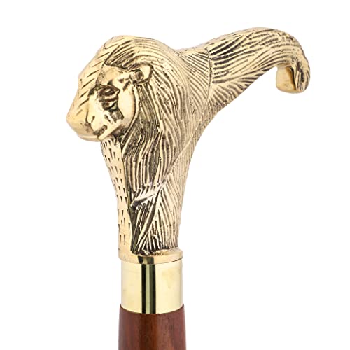 Ajuny Canne de Marche pour Homme Femmes Aînés Fait à La Main en Bois Canne Décoratif Finition Lion Gold Poignée Léger à Usage Quotidien Cadeau pour...