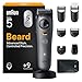 Braun Beard Trimmer Series 5, +9 Styling Tools, Ultra Sharp Blade, 120 Min Runtime, 40 Lengths, Waterproof, PrecisionWheel & Lock, BT5565, Grey