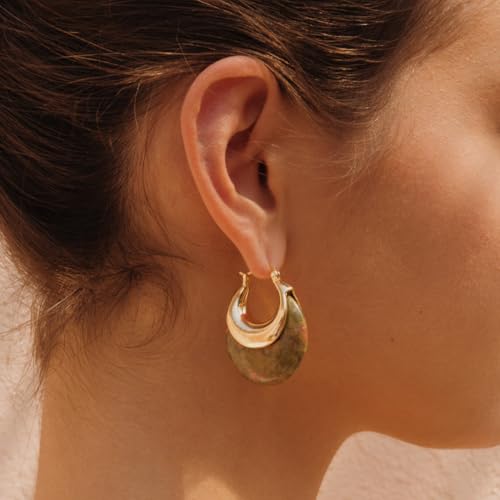 Double Layer Yellow Tone Brass and Bold Bead Hoop Earring - Choice of Colors2