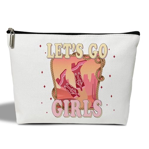 ltazhyi Make-up-Tasche, Let's Go Girls – Retro-Cowgirl-Stiefel, Reise-Make-up-Tasche, Geschenk für Western-Land, Cowgirl, Damen, Schwester, Tochter, Kulturbeutel, Reisezubehör -06, Weiss/opulenter