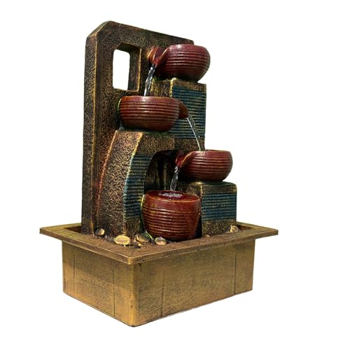 Image of Indoor Tabletop Water Fountain, Polyresin Cascading Waterfall Showpiece with Running Water and Light, Decorative Fountain for Home, Office, Living Room, Meditation, Vastu, Desk Decor