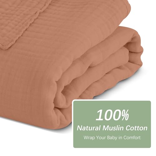 Image of SWEET DOLPHIN Muslin Baby Bath Towels Blanket - 2 Pack 100% Cotton Towel for Babies, Infants, Toddlers - 40x40Inch - Highly Absorbent, Light Bean Paste