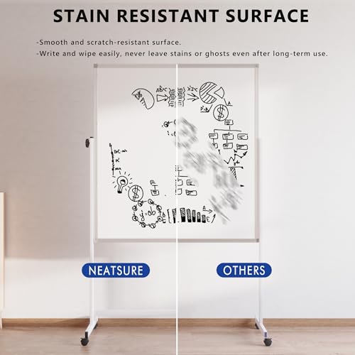 Image of Large Rolling Whiteboard on Wheels, 48 inch x 32 inch Height Adjustable Mobile White Board with Stand, Portable Standing Magnetic Dry Erase Board Easel for Home Office Classroom School, Silver