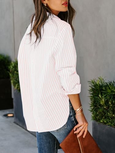 Image of siliteelon Striped Button Down Shirts Women Cotton Long Sleeve Work Blouses
