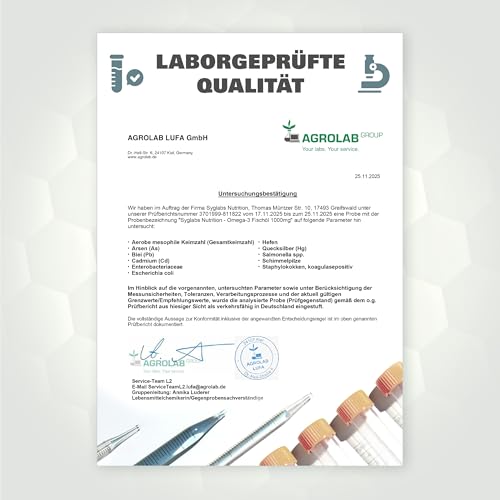 Syglabs Omega 3 Fischöl 1000mg - 500 Kapseln - mit 2000mg pro Tagesdosis - enthält 360 mg EPA & 240mg DHA - hochwertige Omega-3 Fettsäuren - laborgeprüft