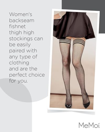MeMoi Backseam Fishnet Thigh High Stockings, Nylon Fishnet Stockings for Women - Sizes Small - Q2 6