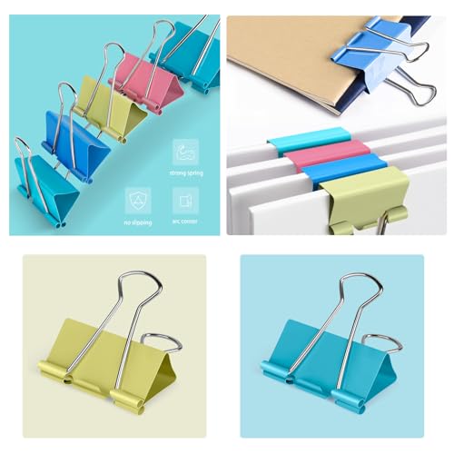 Image of Ufmarine Medium Binder Clips 1.25 inch Length, (40 Pcs) Colorful Paper Clips Medium for Office
