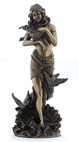 11 Aphrodite with Doves Standing on Sea Shell Statue, Bronze Color