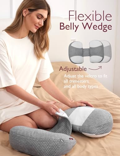 Image of Momcozy Portable Pregnancy Pillow - Adjustable W Shaped Maternity Pillow | Plus Wedge Pillow for Back, Belly and Hip Support for Pregnant Women, Space-saving Ideal for Traveling, Removable Cover