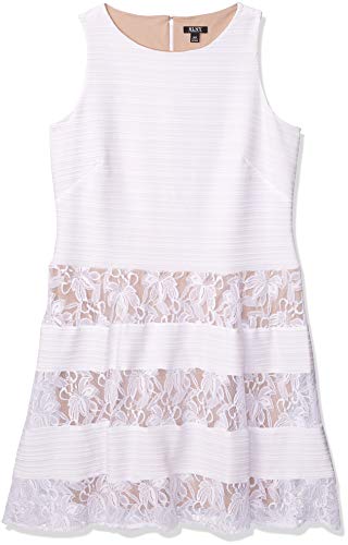 S.L. Fashions Women's Plus Size Lace Inset Party Dress, White, 18W