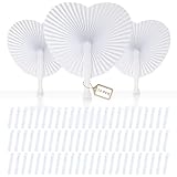 EFUTURETIME 72 Pcs Abanicos Blanco Boda en Forma de Corazón, PAI PAI Plegable Abanicos Baratos Personalizado para Pintar, Invitados Regalos, Eventos de Verano, Decoración de Bodas