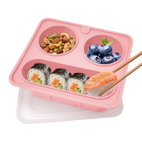 Caja de aperitivos genérica | Caja de aperitivos portátil con separador | 3 compartimentos reutilizables de silicona 42cl para nueces camping caramelos fiestas frutas picnic viaje