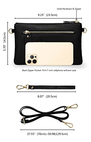Image of YALUXE Women's Genuine Leather Wristlet Purse Clutch Handbag with Phone Pocket Card Holder and Crossbody Strap
