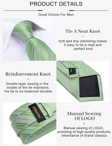 Image of DiBanGu Mens Striped Tie Silk Woven Necktie and Pocket Square Cufflinks Tie Clip Set Wedding Business Formal Gift Tie for Men