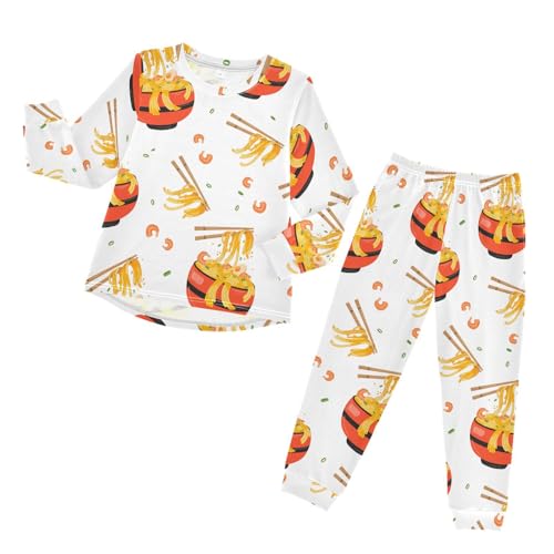 Pajama Set Long Sleeve for Boys & Girls,Bowl Noodles Chopsticks Kid's Soft Sleepwear Crewneck Loungewear 2 Piece PJ Underwear Set 8T