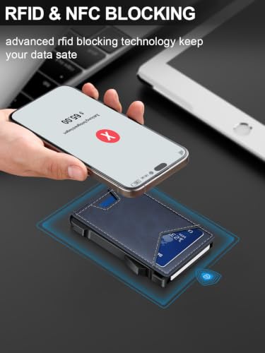 Image of Wallet for Men RFID Wallet with 2 ID Windows & Money Clip, Slim Card Holder | 10-12 Cards Bifold Minimalist Smart Pop Up Wallet for Front Pocket Compact Metal Credit Card Holder Birthday Gifts for Men