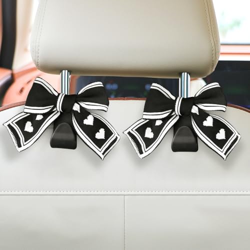 BVGACI 2 Pack Car Purse Hooks, Cute Bow Car Seat Headrest Hook Hanger for Purses and Bags, Car Interior Accessories