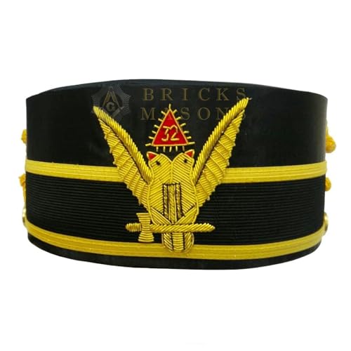 32nd Degree Scottish Rite Wings UP Double-Head Eagle Cap Bullion Hand Embroidery Gray-Yellow