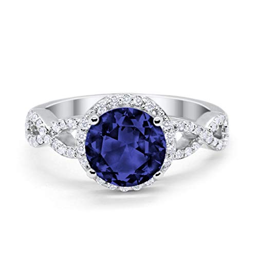Blue Apple Co. Art Deco Halo Infinity Engagement Wedding Ring Round Cubic Zirconia Solid 925 Sterling Silver
