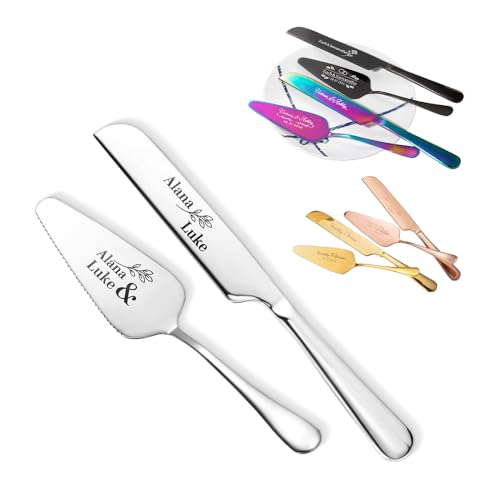 Personalized Cake Cutting Set Wedding Cake Knife Server Set with Name Date Custom Engraved Cake Server Set Wedding Cake Cutter Set Wedding Gift Cake Serving Set for Bridal Shower