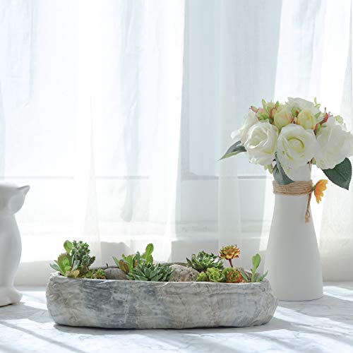 T4U Succulent Pot Ceramic 24CM Rectangle Marbling Irregular, Faux Rock Style Plant Bowl Long Cactus Planter Porcelain Herb Bonsai Container Indoor Outdoor Use for Home Decoration Gift (No Plants)