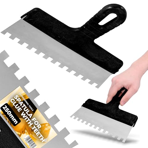 Llana Alicatada de Dientes 250 mm 10x10 mm Espátula Dentada Acero Inoxidable Alisadora Revestimiento Herramienta Aplicación Adhesivo Mortero Construcción Mampostería Pared Suelo