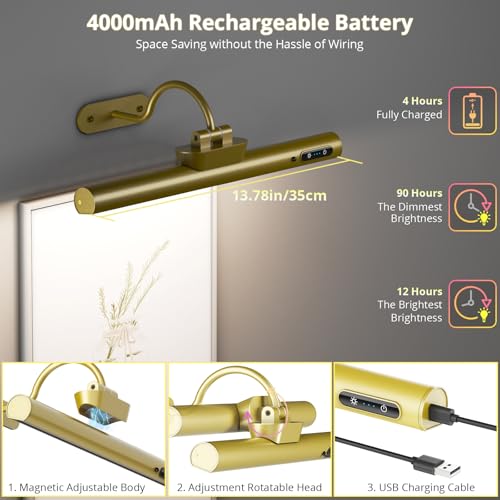 Luzes de parede para parede, luz de imagem de 35,56 cm operada por bateria com controle remoto, temp