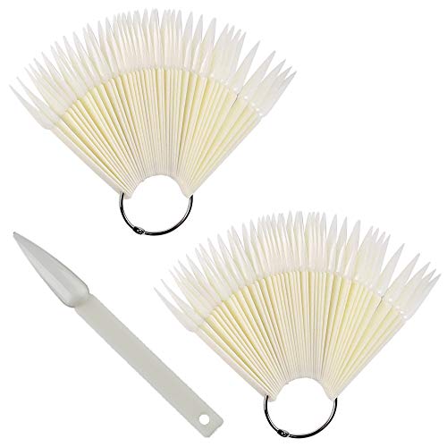 80 Pcs Fake Nail Art Tips Nail Swatches Practice Tool Nail Tips with Ring Holder (Natural)