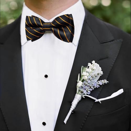 Image of DiBanGu Pre-Tied Bow Ties for Men Silk Adjustable Tuxedo Bowties Pocket Square Cufflinks Set with Lapel Pin Jacquard Woven