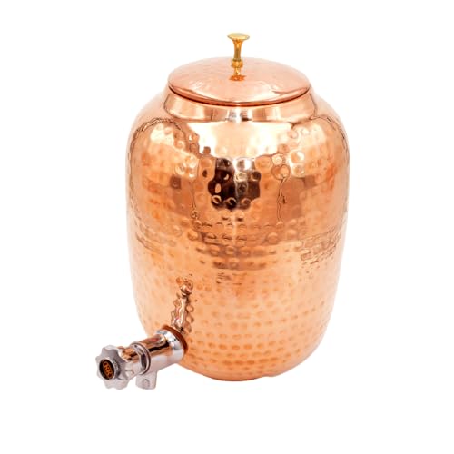 Dispensador de agua martillada de cobre puro de 8 litros (Matka) con beneficios ayurvédicos para la salud