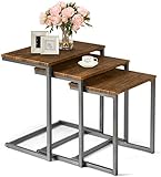 【Mucho espacio】 Las mesas de café ofrece mucho espacio. En la mesa puede almacenar libros, fotos, plantas,revistas, platos de frutas, tazas de té, etc. La mesa de la sala de estar es apilable, y simplemente puede poner las dos mesas más pequeñas debajo de la mesa grande.