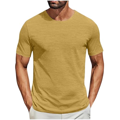 Dyhxuan Camiseta básica para hombre, cuello redondo, camiseta de verano, manga corta, monocolor, informal, de algodón, camiseta deportiva, versátil, corte regular, camiseta para correr, camiseta para