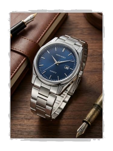 Image of AMERICANVIBER Mens Analog Quartz Watch, Stainless Steel Bracelet, Date Display Chain Watch for Men