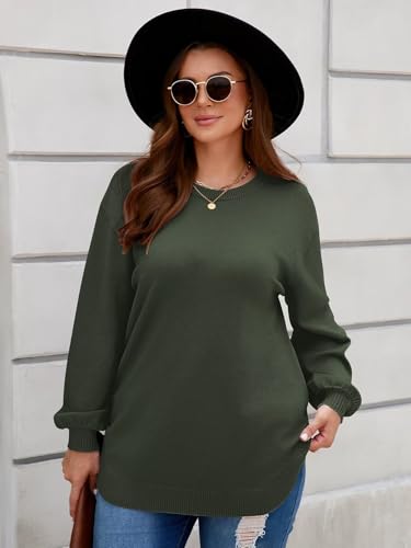 Image of BELAROI Plus Size Sweaters for Women Long Sleeve Shirts Loose Casual Oversized Tunic Sweater Fall Outfits Curved Hem M-5X
